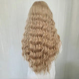 Qfdian Ash Blonde Wig Deep Wave Synthetic Lace Front Wig Long Curly Natural Wavy Colored Hair 13X4 Lace Frontal Wigs for Women Party