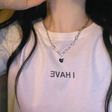 Qfdian  Kpop Vintage Goth Punk Heart Pendant Chain Pearl Metal Necklace For Women Collares Aesthetic Grunge EMO Jewelry Y2K Accessories