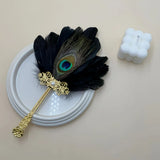 Qfdian  Vintage Feather Handheld Fan in Gold with Peacock Feathers An Elegant Fan Suitable for Weddings Formal Events