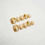 Qfdian Cute Handmade Press on Nails Golden Korean Fake Nails Round Head Reusable Adhesive False Artifical Nails Manicure Acrylic Tips