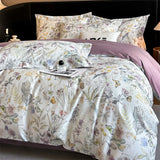 Qfdian 600TC Egyptian Cotton Flowers Butterfly Print Bedding Set Single Double Queen King Size Duvet cover Set Bed Sheet Pillowcases