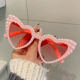 Qfdian  One-piece Set of Heart-shaped Pearl Y2K Retro Heart-shaped Glasses (women's Style) for Birthday Parties