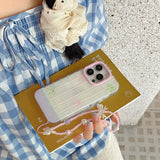 Qfdian Summer pink green check colorful fundas for iphone 15pro 14pro 13 14 15 pro max 13pro 15promax bowknot chain ins phone case
