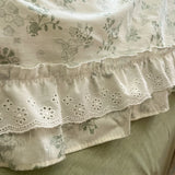 Qfdian Princess Style Lace Ruffles 100% Cotton Bedding Set Floral Pastoral Style Duvet Cover Flat/Fitted Bed Sheet Pillowcases 3/4Pcs