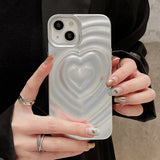 Qfdian Love Heart Matte silver Silicone Shockproof Protection Back Cover For iPhone 15 Pro Max 13 Pro 12 11 14 Fashion Girls Phone Case