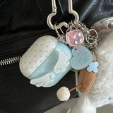 Qfdian Blue Polka Dot Angel Wings DIY Earphone Case Cover For Apple AirPods 1 or 2 3 4 Pro Pro 2 Bluetooth Charging Box Protection Case