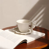 Qfdian  Home French Conch Mug Coffee Shop Matte Ceramic Coffee Cups Retro Relief Shell with Cup Plate Set Mate Pair Cup Gift Tea Cup