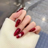 Qfdian 24pcs Simple Almond False Nails Sets Blush Design Press on Nails Art Datachable Short Oval Fake Nail with Jelly Glue Manicure
