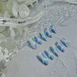 Qfdian 10Pcs Handmade Almond Blue Fake Nails Press On Glitter Full Cover False Nails Wearable Manicure Nail Finished Finger Tips Art