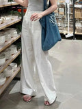 Qfdian  Summer Casual Loose Student White Women Straight Leg Pants New Korean Women's Fashion High Waisted Cotton Linen Wide Leg Pants