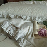Qfdian 100% Cotton Pastoral Floral Print Ruffles Bow Princess Bedding Set Queen King Duvet Cover Set Bed Sheet/Fitted Sheet Pillowcases