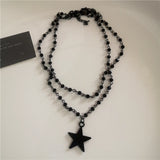 Qfdian  Punk Rock Vintage Star Pendant Chain Necklace For Men Women Charm Hip Hop 90s Y2K Grunge Goth Aesthetic Trendy EMO Accessories
