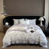 Qfdian Luxury Digital Printing Flowers and Plants Bedding Set Lyocell Eucalyptus Fiber Soft Silky Duvet Cover Bed Sheet Pillowcase 4Pcs