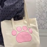 Qfdian  Fashion Cartoon Cute Paw Underarm Bag Women Y2k Aesthetic Kawaii Chic Canvas Bags All Match Casual Office Lady Shoulder Handbags