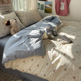Qfdian  Cartoon Bedding Set Korean Style Soft Bed Sheet Set Queen King Size Duvet Cover Set No Filling With Pillowcase Bedroom Decor
