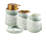 Qfdian Creative Gradient Green Marbled Ceramic Lotion Bottle Toothbrush Holder Soap Dish Set Bathroom Accessories Soap Dispenser Bottle