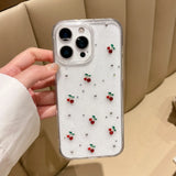 Qfdian  Applicable to Apple 16promax mobile phone case, new iphone16 three-dimensional glitter, cherry 16pro advanced sense plus