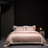 Qfdian 4Pcs Premium 1000TC Egyptian Cotton Solid Color Hotel Style Wide Edge Bedding Set Duvet Cover Bed Sheet/Fitted Sheet Pillowcases