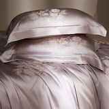 Qfdian Flower Jacquard Color Blocking Luxury Bedding Set Lyocell Cotton Soft Silky Duvet Cover Flat/Fitted Bed Sheet Pillowcases 4Pcs