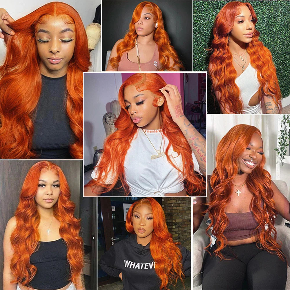 Qfdian 13x6 Hd Lace Frontal Wig Body Wave Orange Ginger Lace Front Wigs 100% Human Hair For Black Women 36 Inch Colored Wigs Brazilian