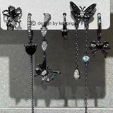 Qfdian  6pcs Set Star Moon Tassel Zircon Dangle Earrings Dark Gothic Trendy Women Man Y2K Punk Jewelry Accessories Hot Selling Wholesale