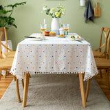 Qfdian Beige Daisy Lace Tassels Cotton Tablecloth Rectangle Table Cover for Tea Table Decorations Kitchen Living Room Wedding Party Use