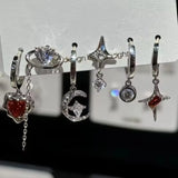 Qfdian  6pcs Set Star Moon Tassel Zircon Dangle Earrings Dark Gothic Trendy Women Man Y2K Punk Jewelry Accessories Hot Selling Wholesale