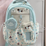Qfdian  High-capacity Kawaii Girls Travel Backpacks Y2k Women Students Cellphone Bags Patchwork Contrast Color Cartoon Print Schoolbags