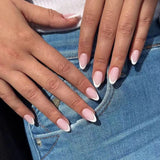 Qfdian 24Pcs Golden French Fake Nail with Almond Head Design Simple Oval False Nails Wearable Press on Nails Full Cover Nail Tips