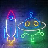 Qfdian  Rocket Neon Lights Neon Signs Bar Party Wall Hanging Light for Shop Window Xmas New Years Home Decor Neon Lamp USB Powered