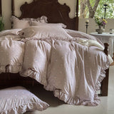 Qfdian 100% Cotton Pastoral Floral Print Ruffles Bow Princess Bedding Set Queen King Duvet Cover Set Bed Sheet/Fitted Sheet Pillowcases