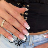 Qfdian 24Pcs Nude White French Fake Nail Short Square Nail Tips Fashion Wearable False Nails with Glue Simple Full Cover Press on Nails