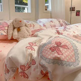 Qfdian Ins Korean Pastoral Flower Bedding Set Purple Bed Flat Sheet Pillowcase Twin Full Queen Size Bed Linen Women Girls Duvet Cover