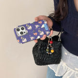 Qfdian Ins floral cat cute leather cover for iphone 15pro 16Pro 14promax 13promax 14 13 15 16 pro max colorful chain rope phone case