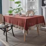 Qfdian Rustic Tablecloth Classic French Printed Ruffles Cotton Table Cloth Rectangle for Kitchen Dining Livingroom Christmas Decoration