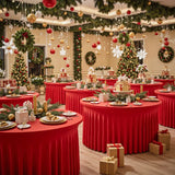 Qfdian  Red Christmas Round Tablecloth Wedding Banquet Birthday Party Tablecloth Holiday Atmosphere Decoration Desktop Props Table Set