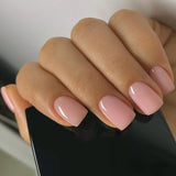Qfdian 24Pcs Simple Fake Nail with Broken Diamond Short Square Press on False Nails Gradient White Wearable Ballet Full Cover Nail Tip