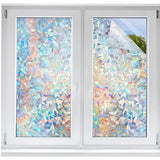 Qfdian Vinyl Window Sticker Rainbow Window Film 3D Decal Window Privacy Film Static Sticker  for Control UV Protection Peel and Stick