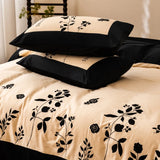 Qfdian  Rose Flowers Embroidery Luxury Bedding Set 600TC Egyptian Cotton Queen King Duvet Cover Flat Bed Sheet Pillowcases 4Pcs