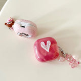 Qfdian  Rose Red Marble Pattern 3D Love Heart Cute Bear Pendant Earphone Accessories Case For Galaxy Buds Pro 2 Live Protection Cover