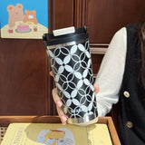 Qfdian  560ML Double Drinking Thermos Water Bottle Stainless Steel Heat and Cold Vacuum Thermal Coffee Cups Mugs Portable Car Straw Cup