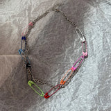 Qfdian Vintage Y2k Pink Pin Bead Choker Necklace For Women Egirl Kpop Trend Jewelry Gift Goth Harajuku EMO 2000s Unusual Accessories K