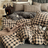 Qfdian  3pcs dark gray plaid Duvet Cover Set (1*Duvet Cover + 2*Pillowcase, Without Core),classic plaid Bedding Set