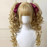 Qfdian  Synthetic Short Lolita Cosplay Christmas Halloween Bob Brown Blonde Wig With Long Curly Ponytail Natural Fake Hair for Women