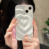Qfdian Love Heart Matte silver Silicone Shockproof Protection Back Cover For iPhone 15 Pro Max 13 Pro 12 11 14 Fashion Girls Phone Case