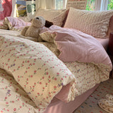 Qfdian  Cartoon Bedding Set Korean Style Soft Bed Sheet Set Queen King Size Duvet Cover Set No Filling With Pillowcase Bedroom Decor