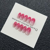 Qfdian 10pcs Handmade Short Oval Pink Gradient Cat Eye Press on Nails Detachable High Quality Simple False Nails Wearable Nail Tips Art