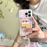Qfdian Magnetic cute cartoon cake bracket cover for iphone 12pro 13 14promax 15pro 15 14 pro max pink funda lovely animals phone case