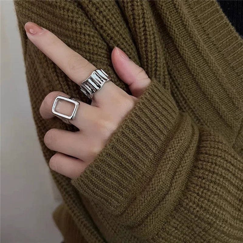 Fashion Silver Color Finger Rings Set for Women Hot Sale Creative Simple Irregular Geometric Party Jewelry Gift