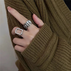 Fashion Silver Color Finger Rings Set for Women Hot Sale Creative Simple Irregular Geometric Party Jewelry Gift